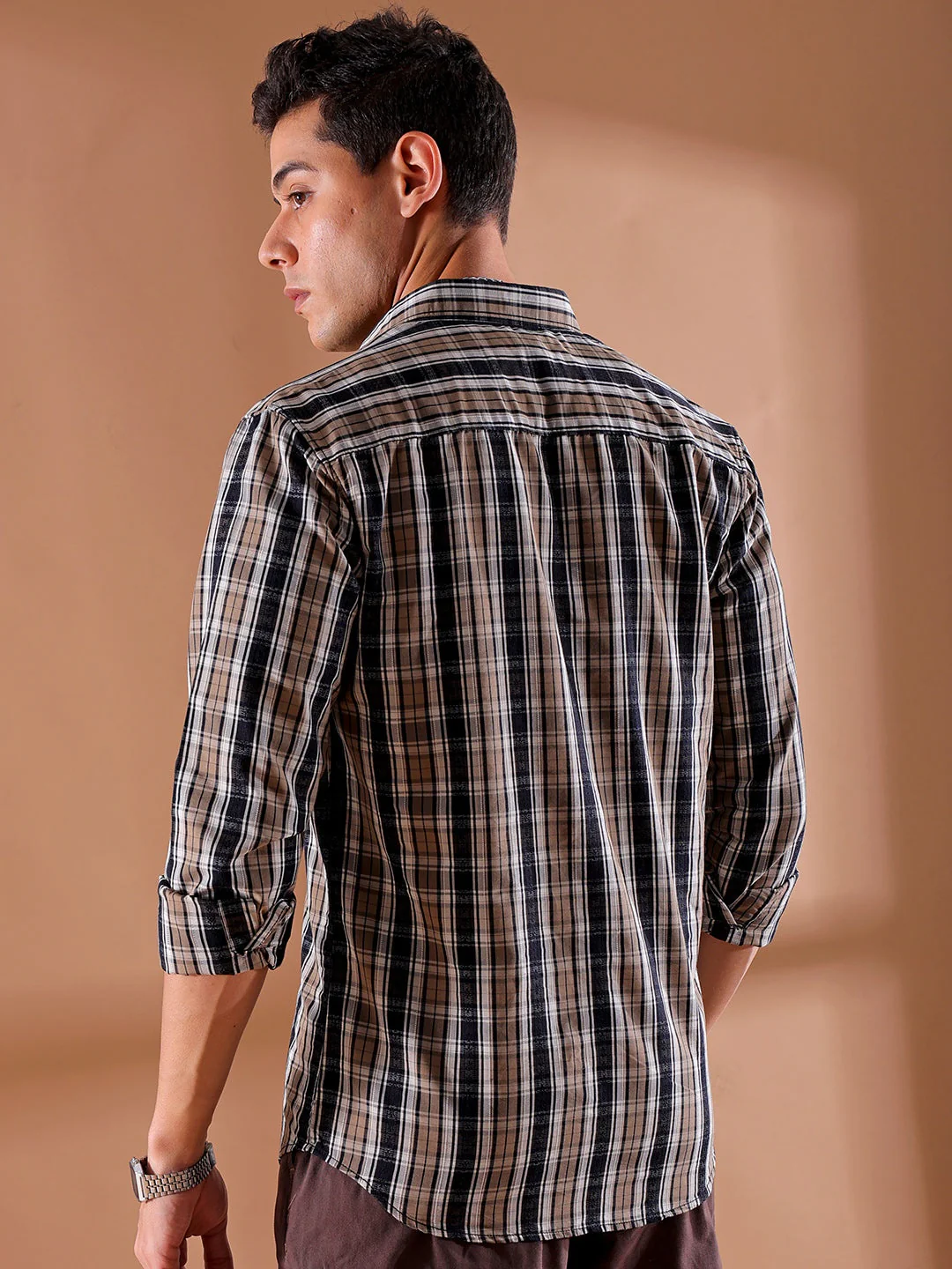 Men's Black Slim Fit Checkered Casual Shirt - Image 5
