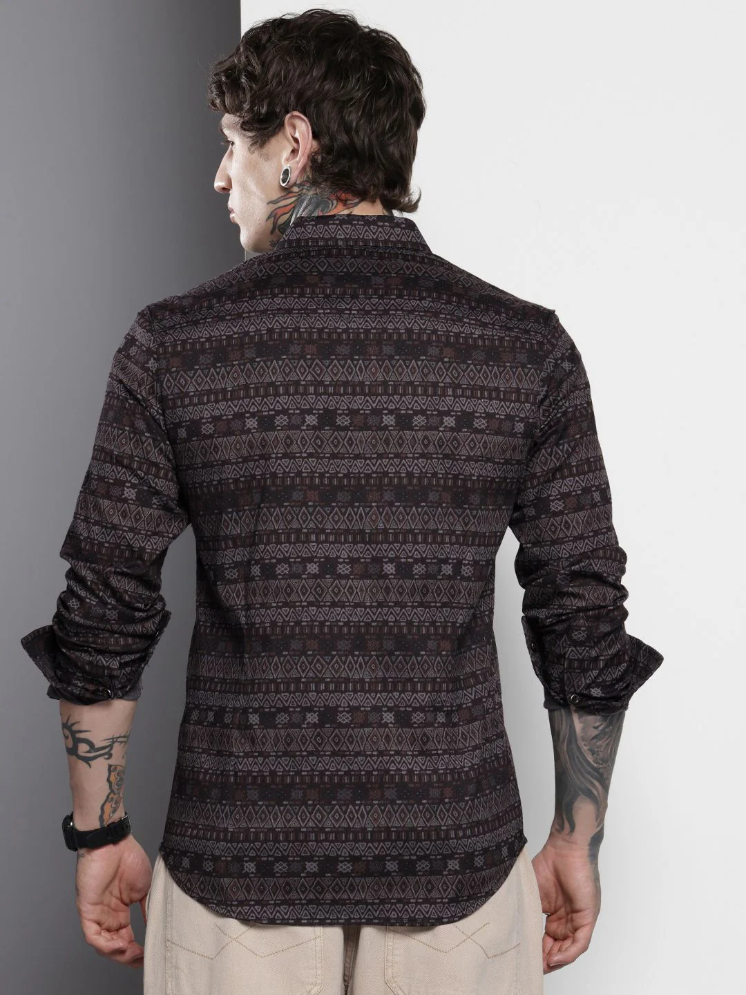 Men's Black Slim Fit Printed Party Wear Shirt - Image 4
