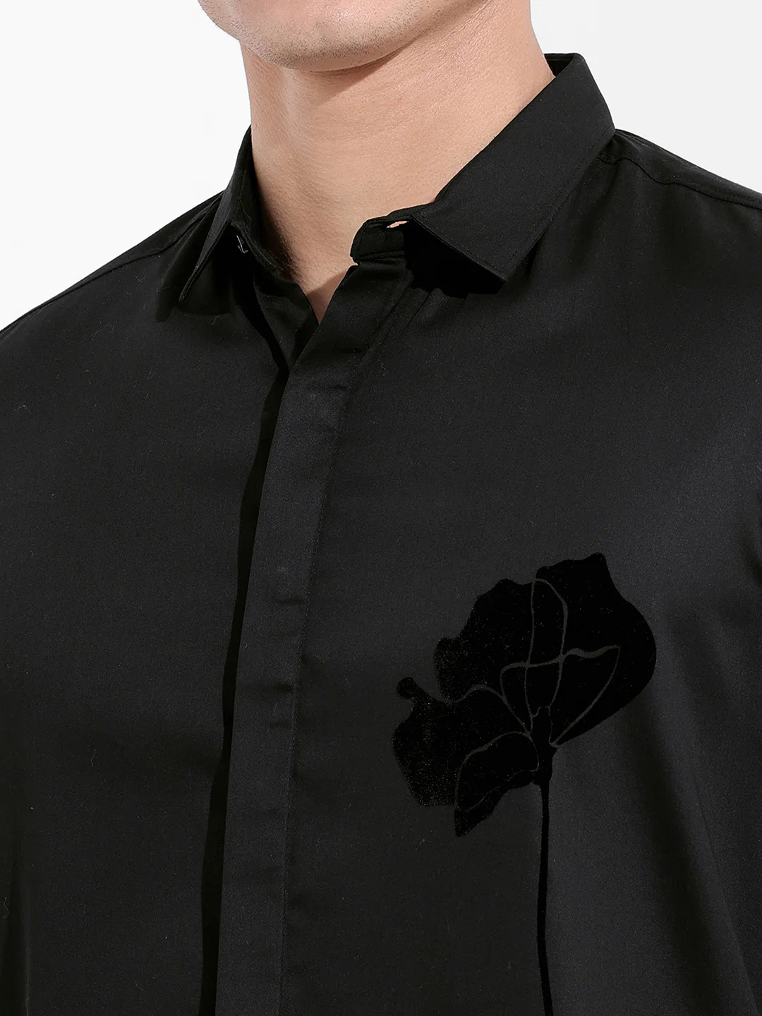 Men's Black Slim Fit Embraided Party Wear Shirt - Image 3