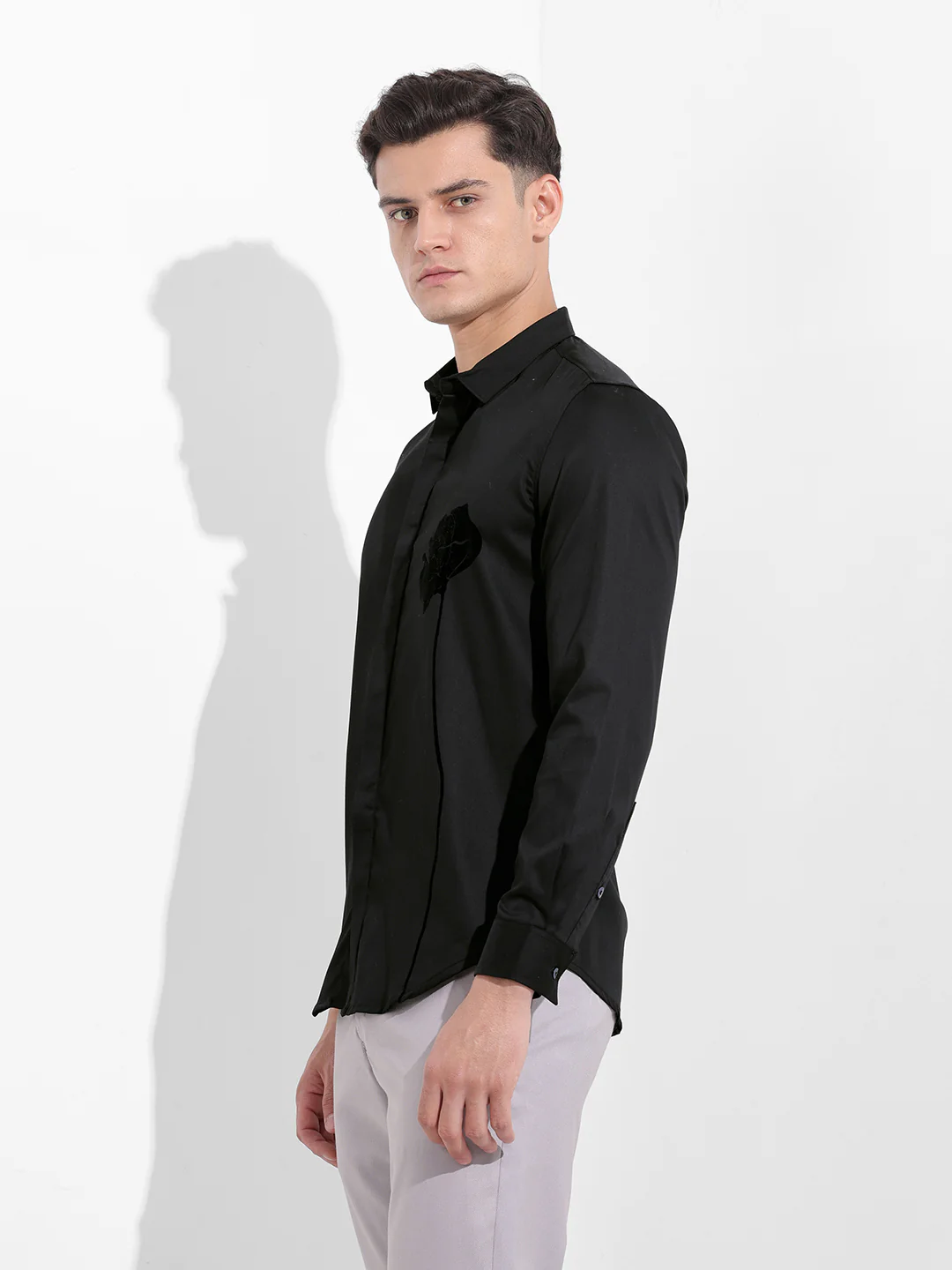 Men's Black Slim Fit Embraided Party Wear Shirt - Image 4