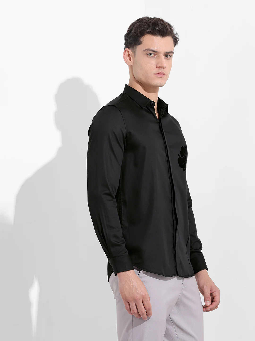 Men's Black Slim Fit Embraided Party Wear Shirt - Image 5