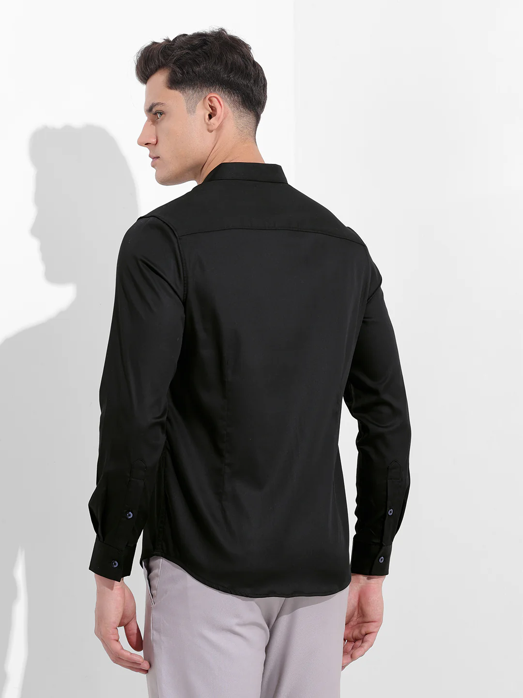 Men's Black Slim Fit Embraided Party Wear Shirt - Image 6
