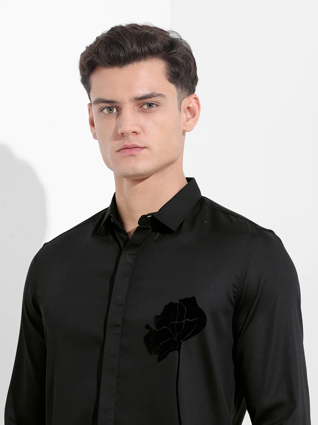 Men's Black Slim Fit Embraided Party Wear Shirt - Image 7