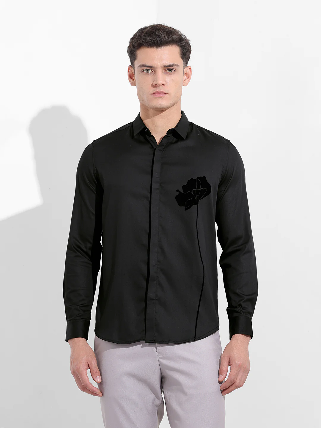Men's Black Slim Fit Embraided Party Wear Shirt - Image 8