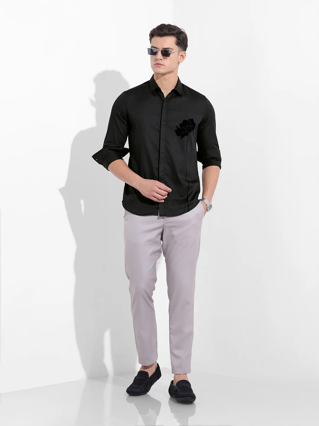 Men's Black Slim Fit Embraided Party Wear Shirt - Image 9