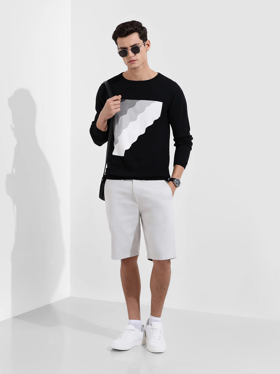 Men's Black Slim Fit Textured Flat Knit T-Shirt - Image 2