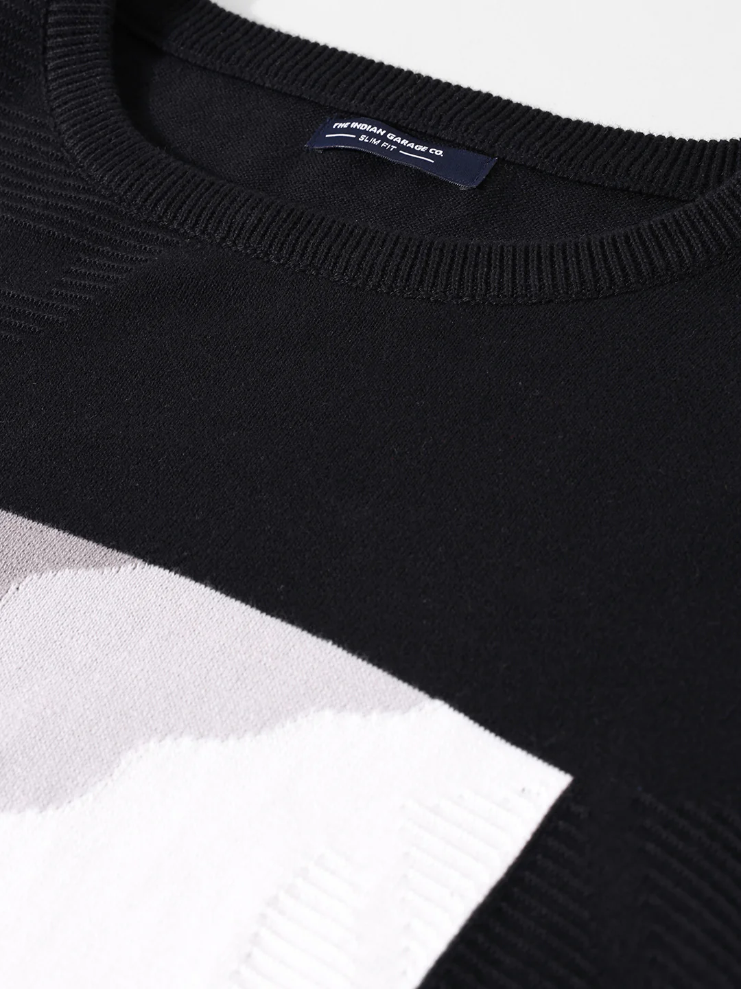 Men's Black Slim Fit Textured Flat Knit T-Shirt - Image 3