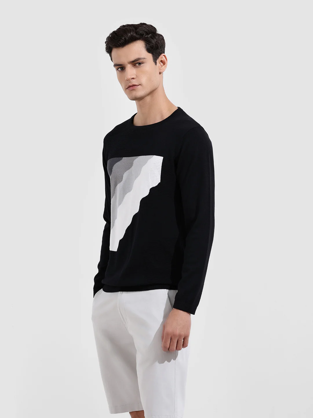 Men's Black Slim Fit Textured Flat Knit T-Shirt - Image 4