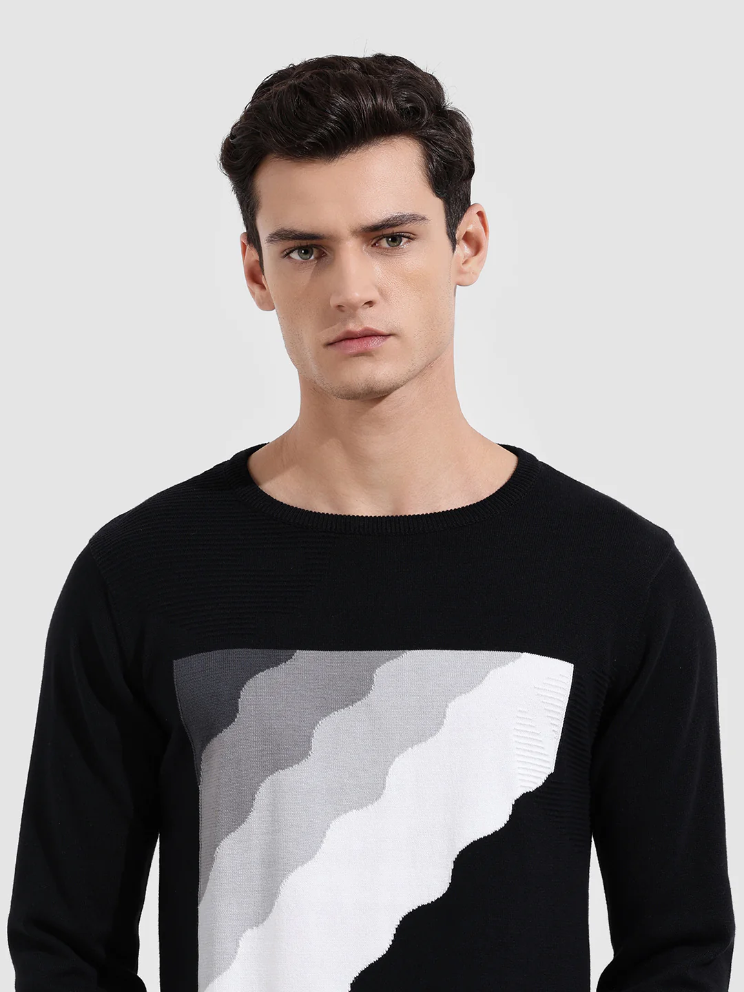 Men's Black Slim Fit Textured Flat Knit T-Shirt - Image 5