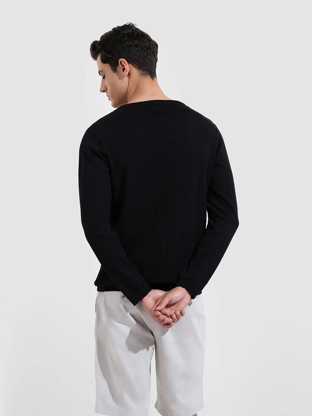 Men's Black Slim Fit Textured Flat Knit T-Shirt - Image 6