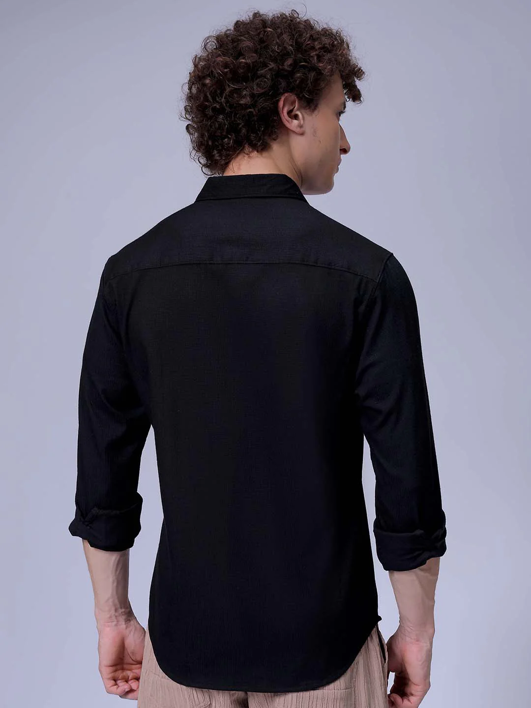 Men's Black Slim Fit Solid Textured Shirt - Image 5