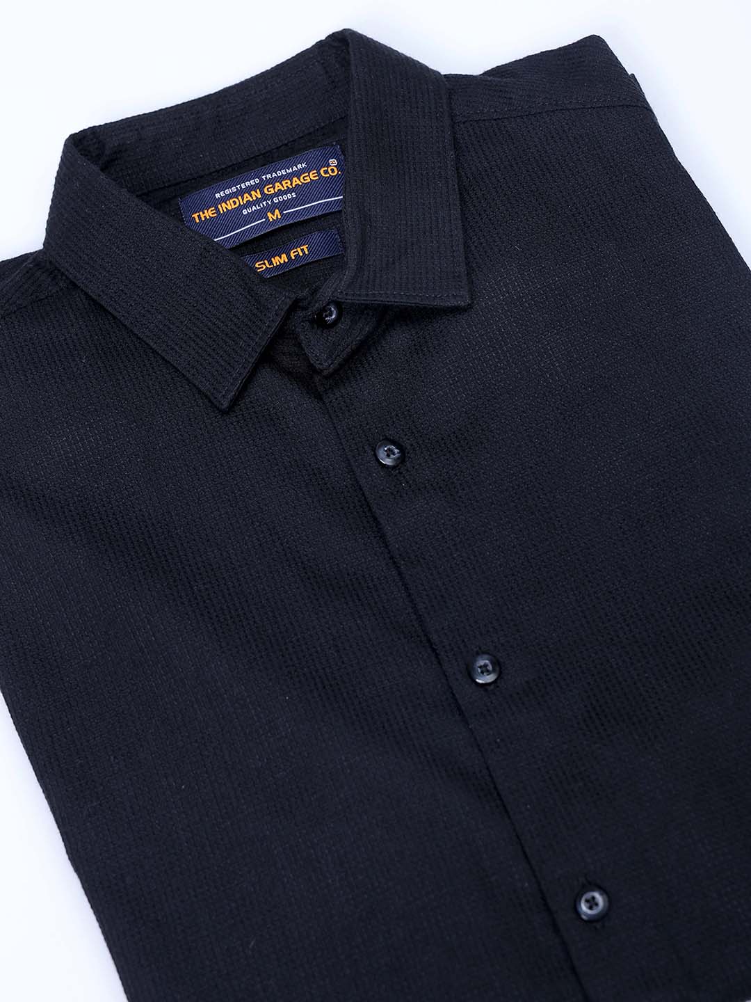 Men's Black Slim Fit Solid Textured Shirt - Image 7