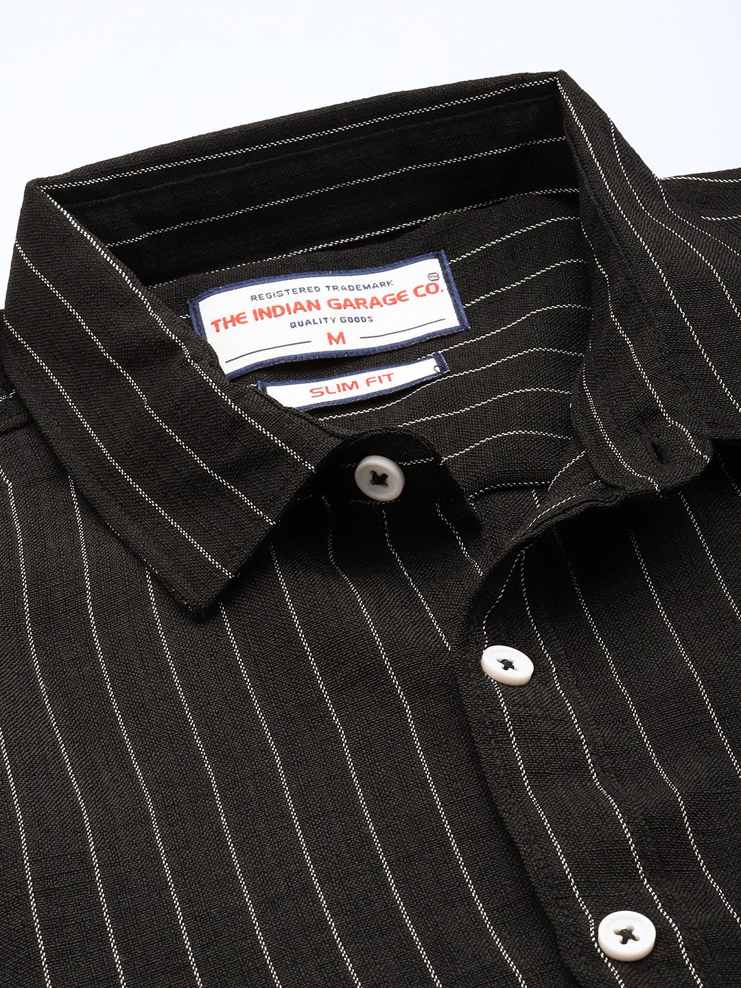 Men's Black Slim Fit Striped Casual Shirt - Image 3