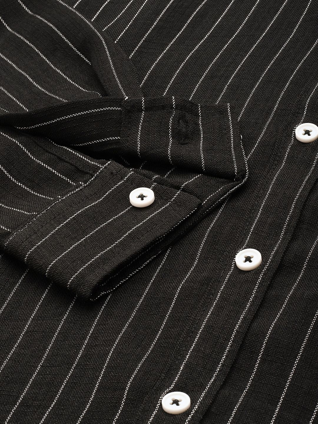 Men's Black Slim Fit Striped Casual Shirt - Image 7
