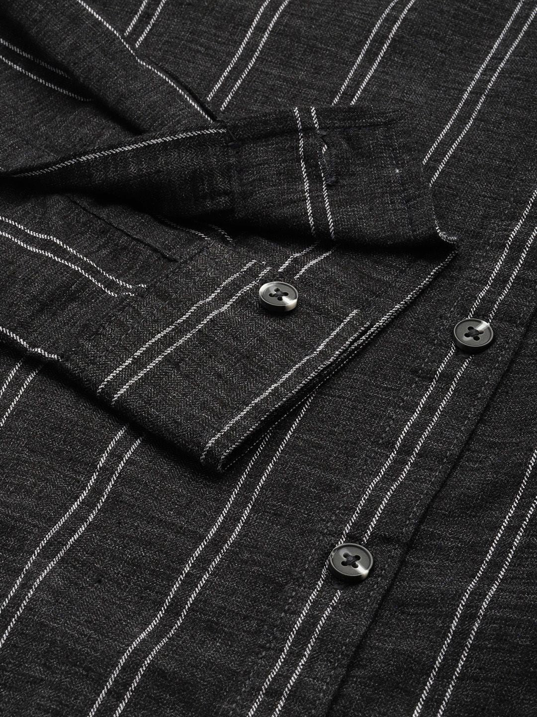 Men's Black Slim Fit Striped Casual Shirt - Image 6