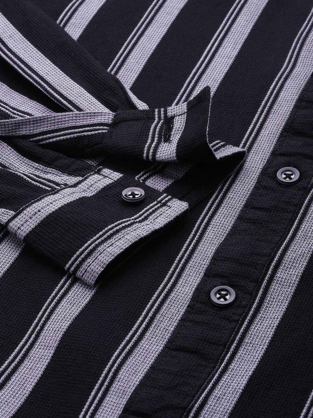 Men's Black Slim Fit Striped Casual Shirt - Image 6