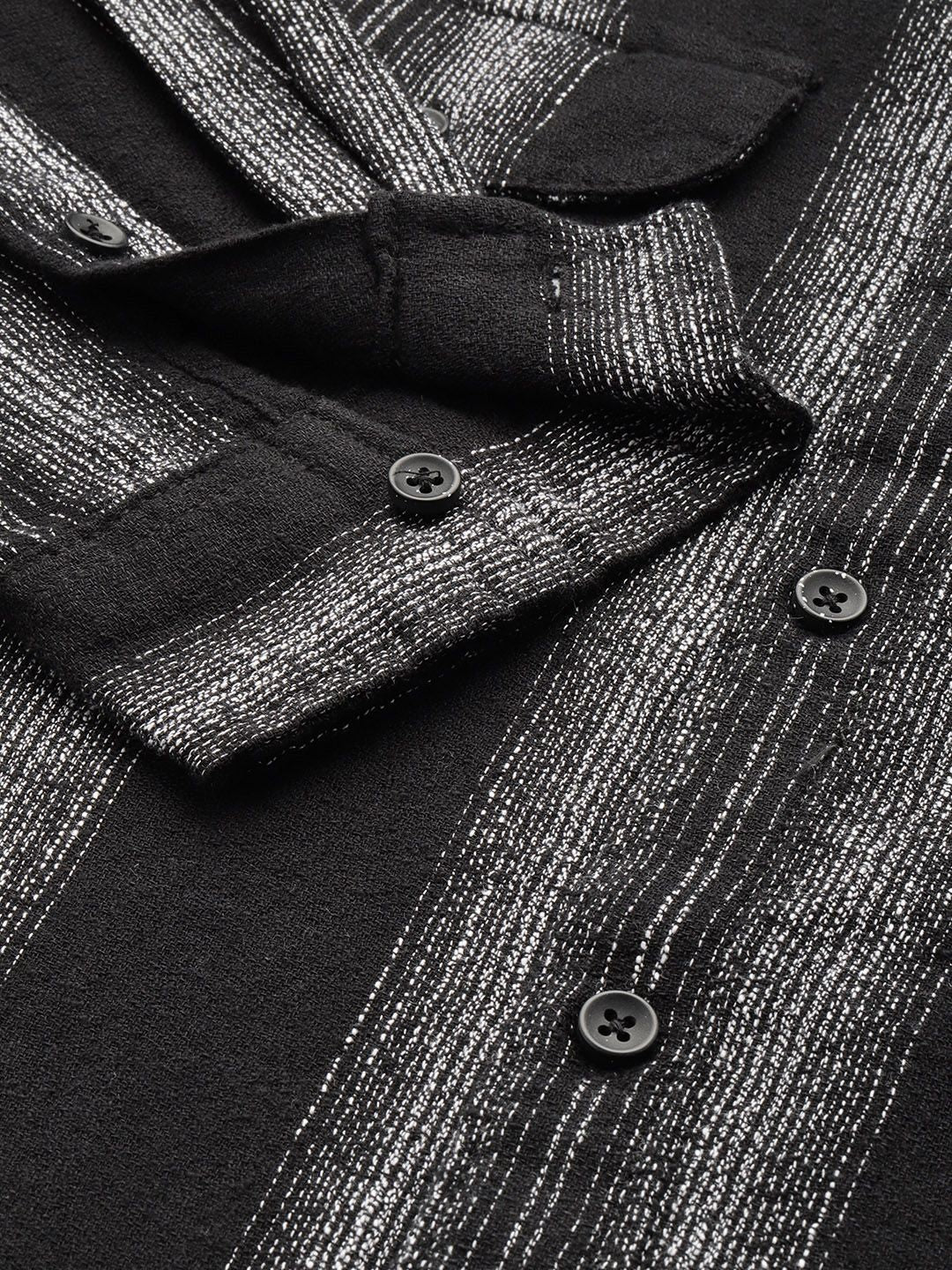 Men's Black Slim Fit Striped Casual Shirt - Image 6