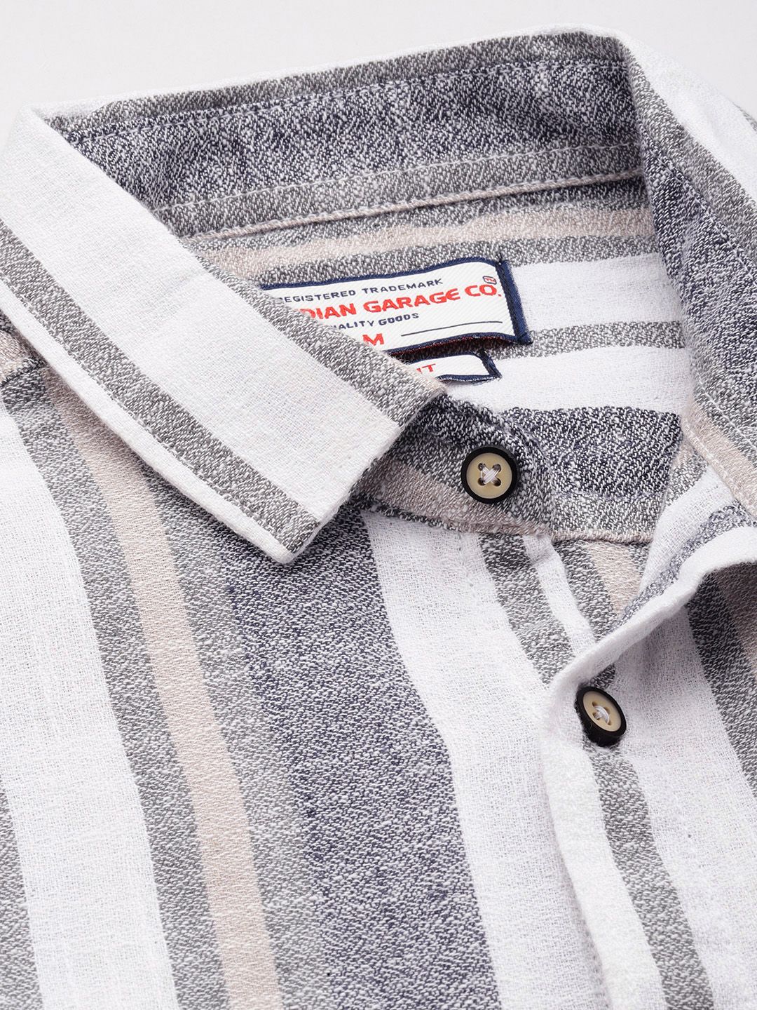 Men's Grey Slim Fit Striped Casual Shirt - Image 5
