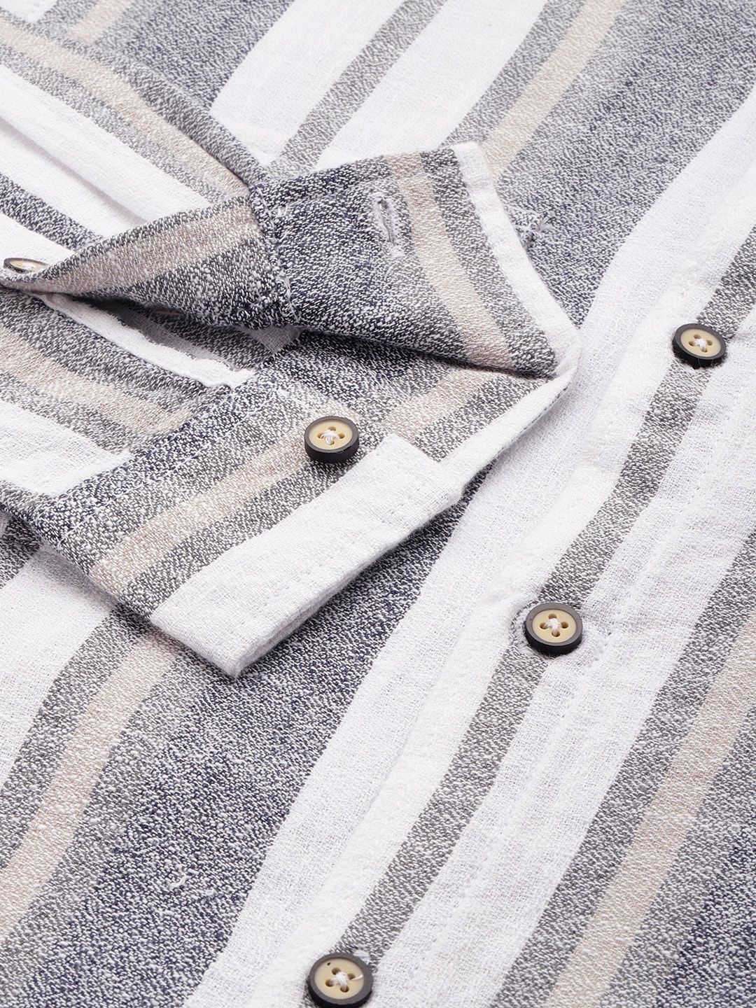 Men's Grey Slim Fit Striped Casual Shirt - Image 6