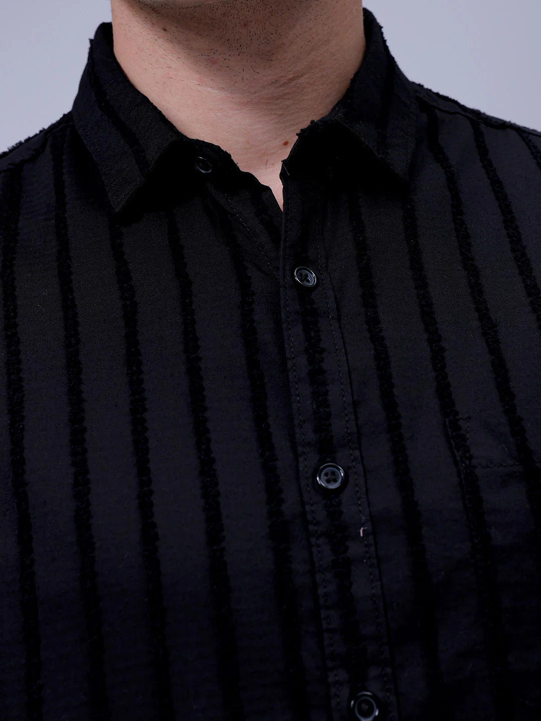 Men's Black Slim Fit Textured Casual Shirt - Image 3