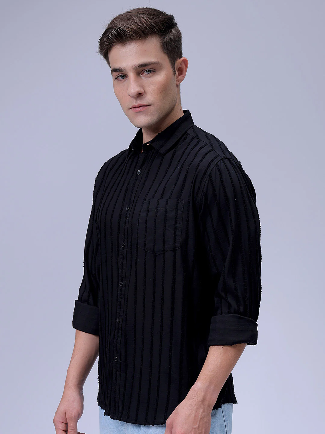 Men's Black Slim Fit Textured Casual Shirt - Image 4