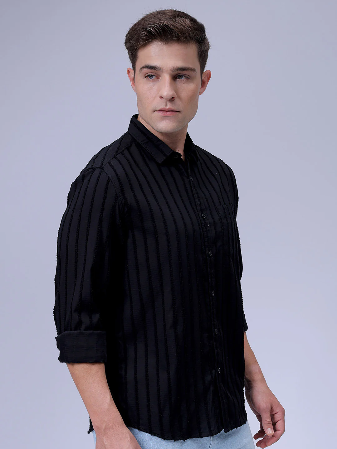 Men's Black Slim Fit Textured Casual Shirt - Image 5