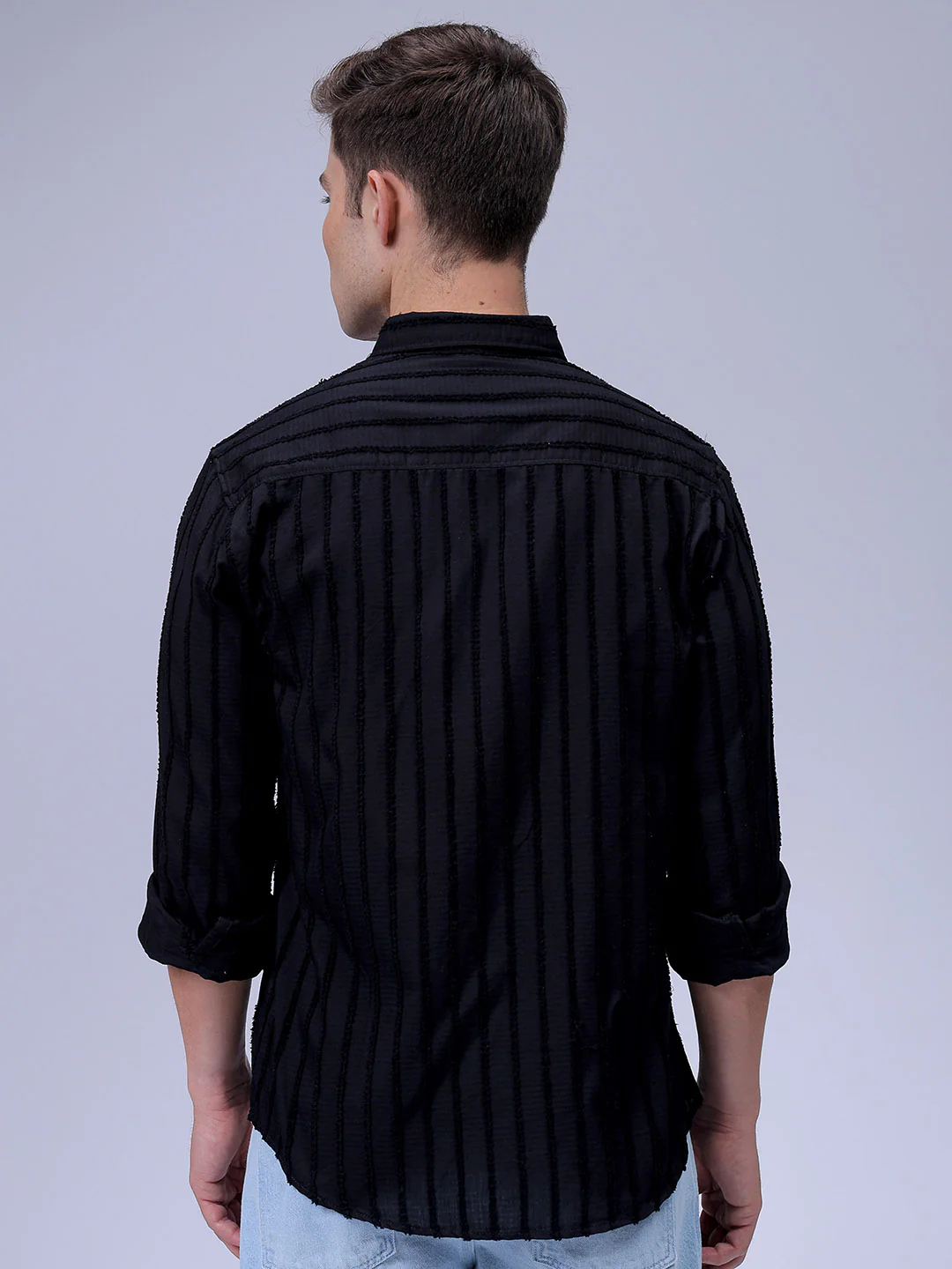 Men's Black Slim Fit Textured Casual Shirt - Image 6