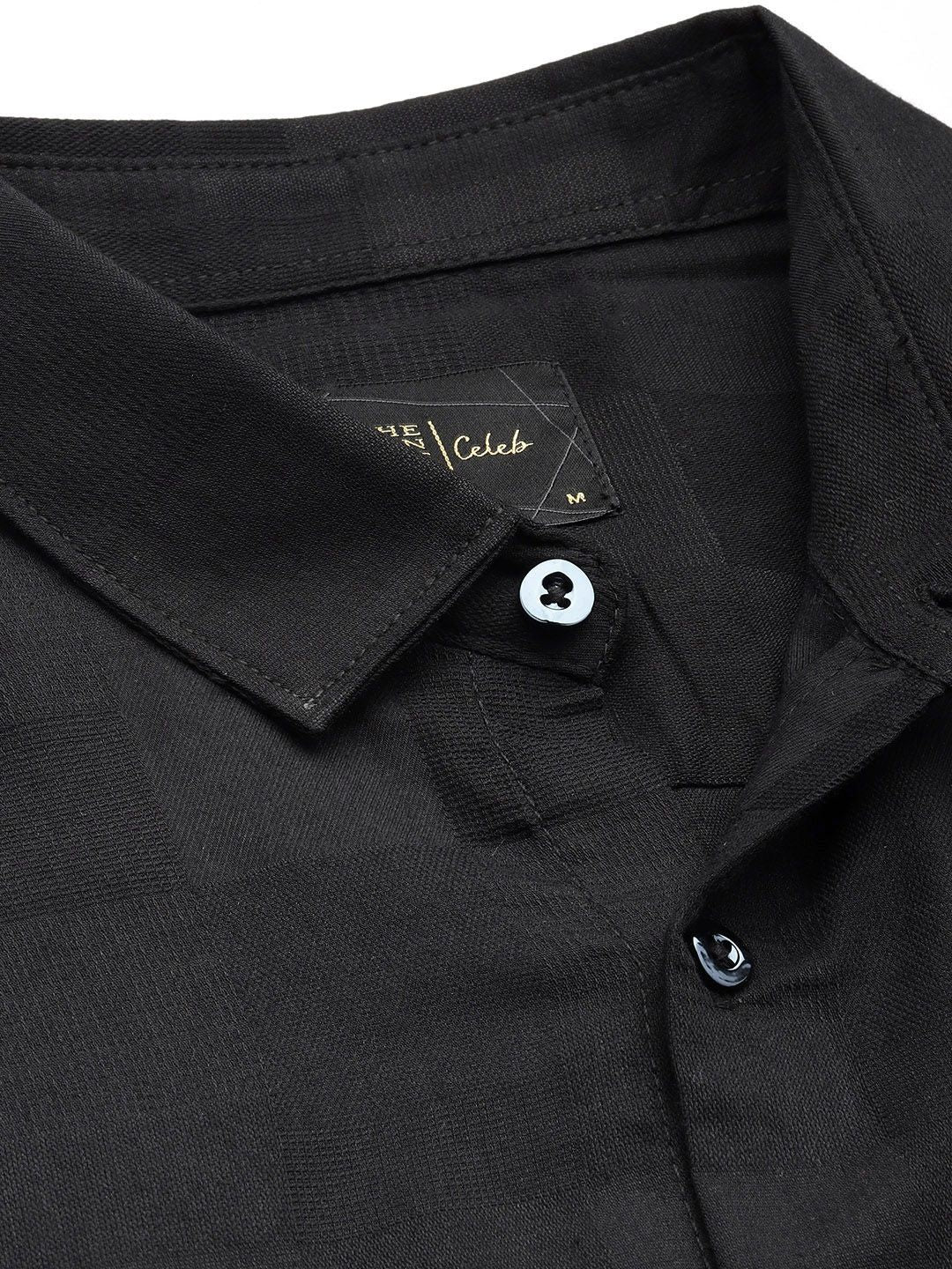 Men's Black Slim Fit Textured Party Wear Shirt - Image 3