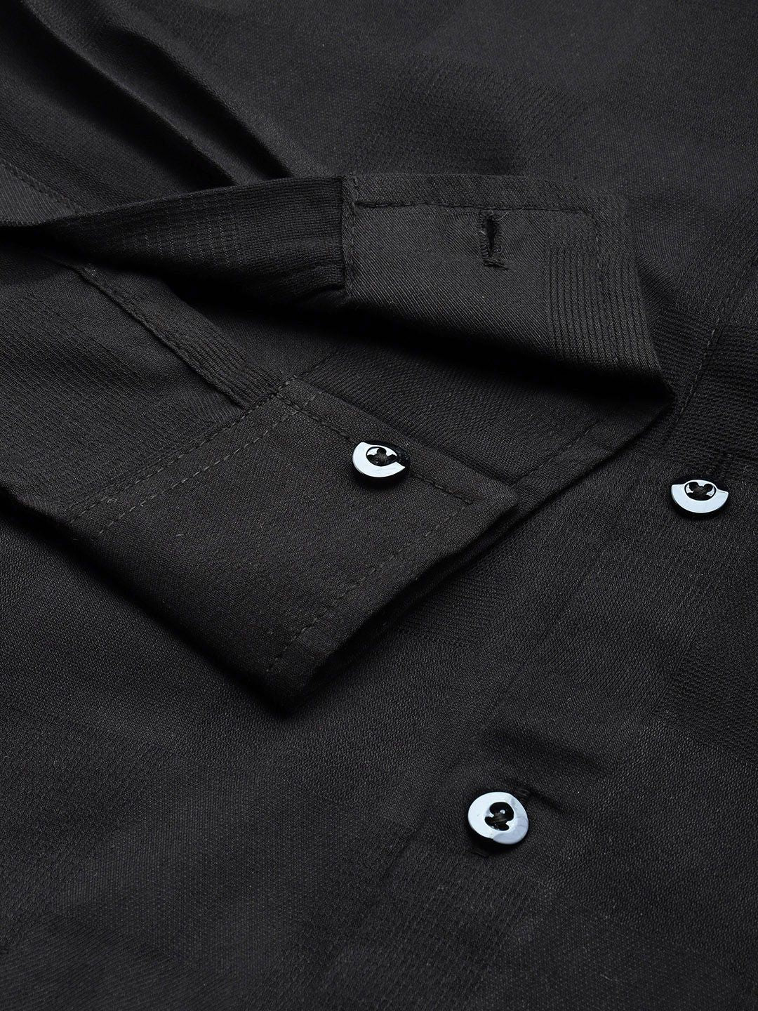Men's Black Slim Fit Textured Party Wear Shirt - Image 6