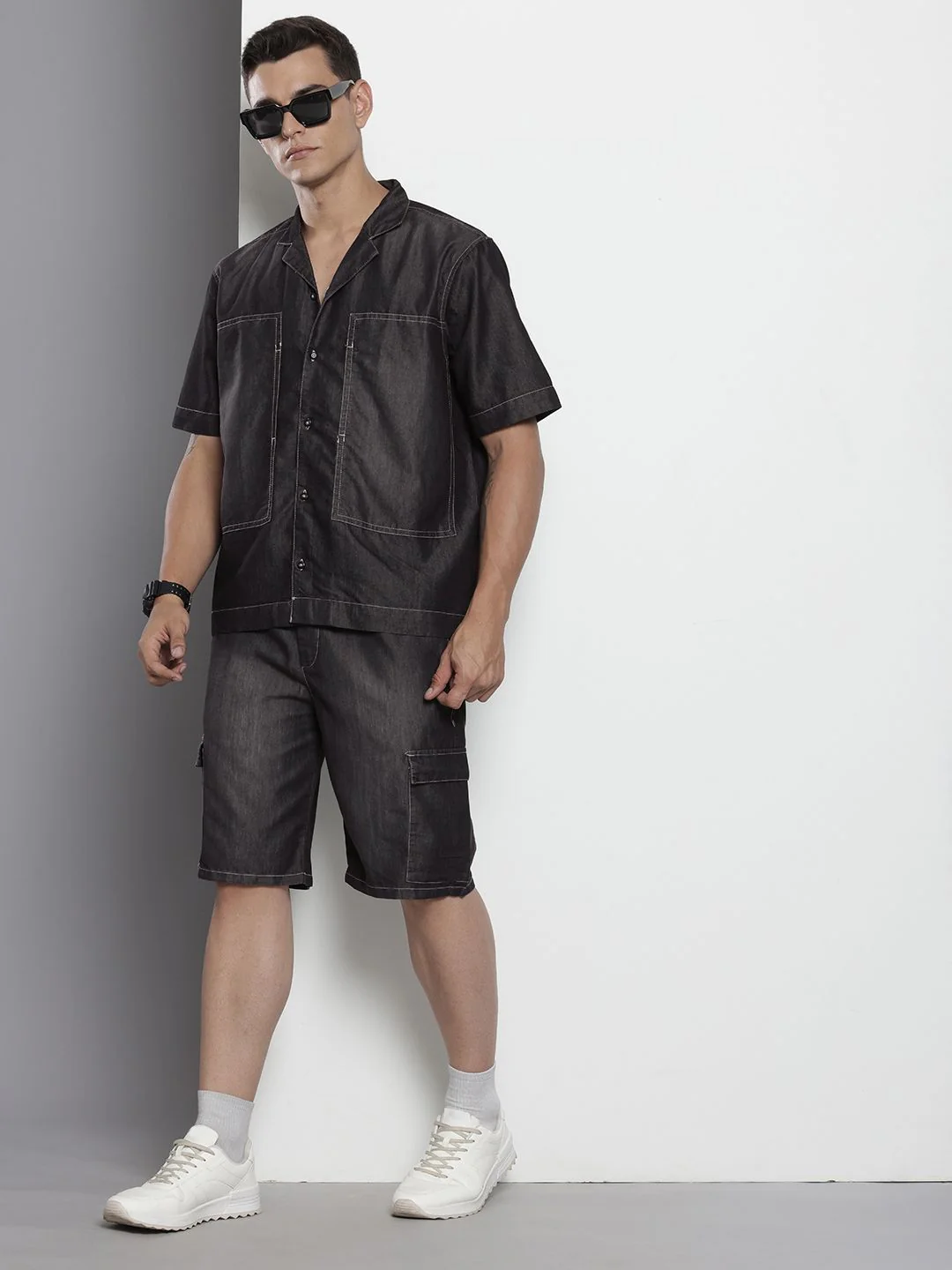 Men's Black Solid Boxy Fit Coordinates - Image 2