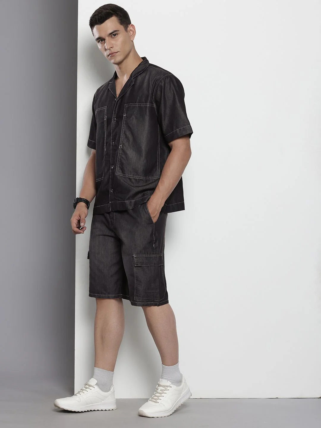 Men's Black Solid Boxy Fit Coordinates - Image 3
