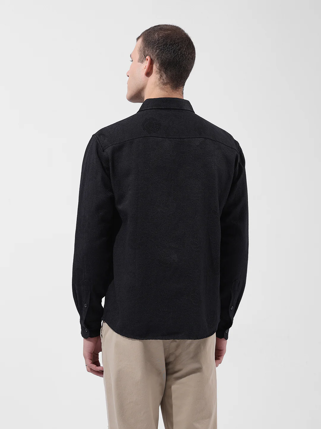 Men's Black Relaxed Fit Solid Resort Wear Shirt - Image 4