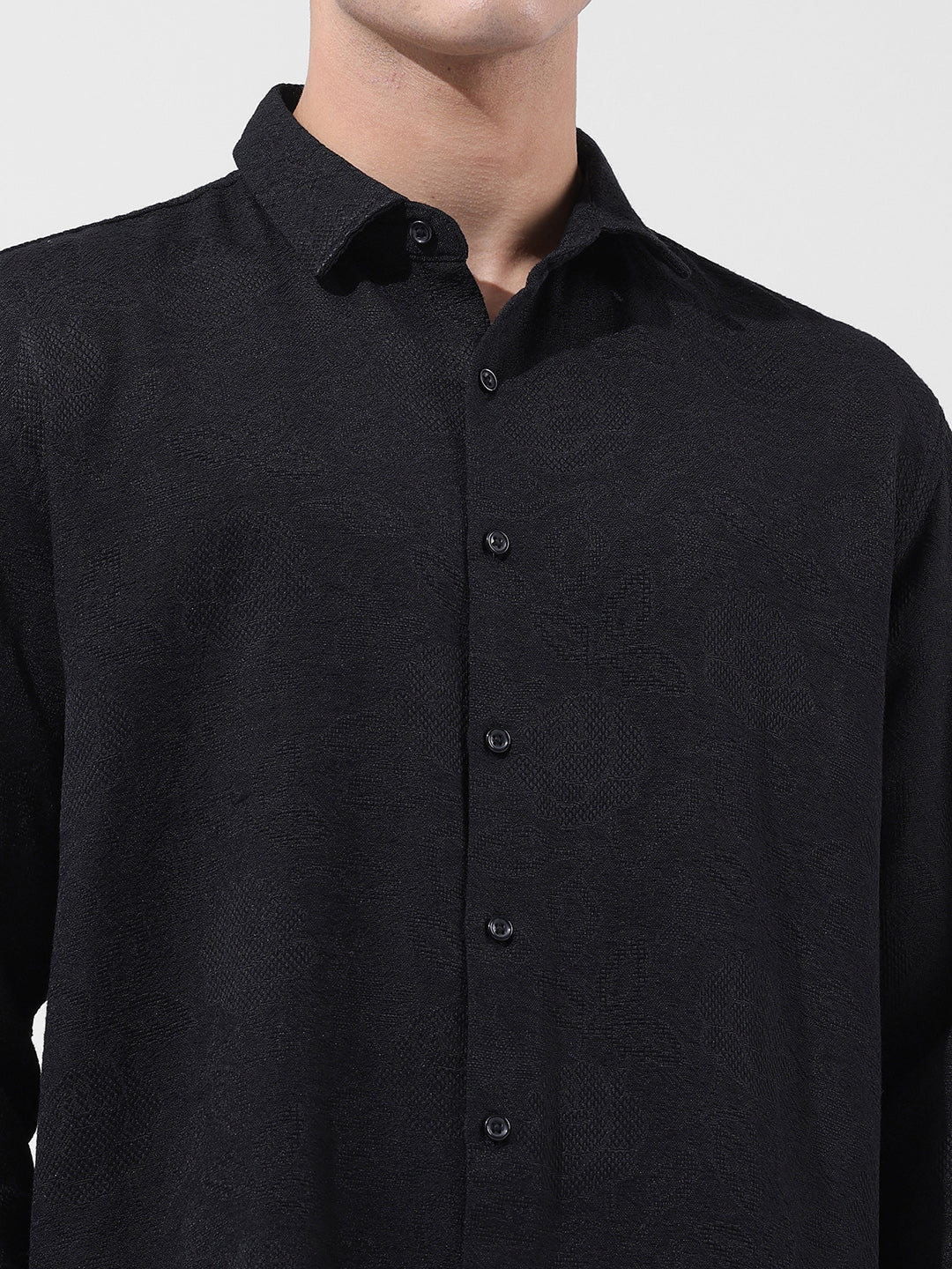 Men's Black Relaxed Fit Solid Resort Wear Shirt - Image 5