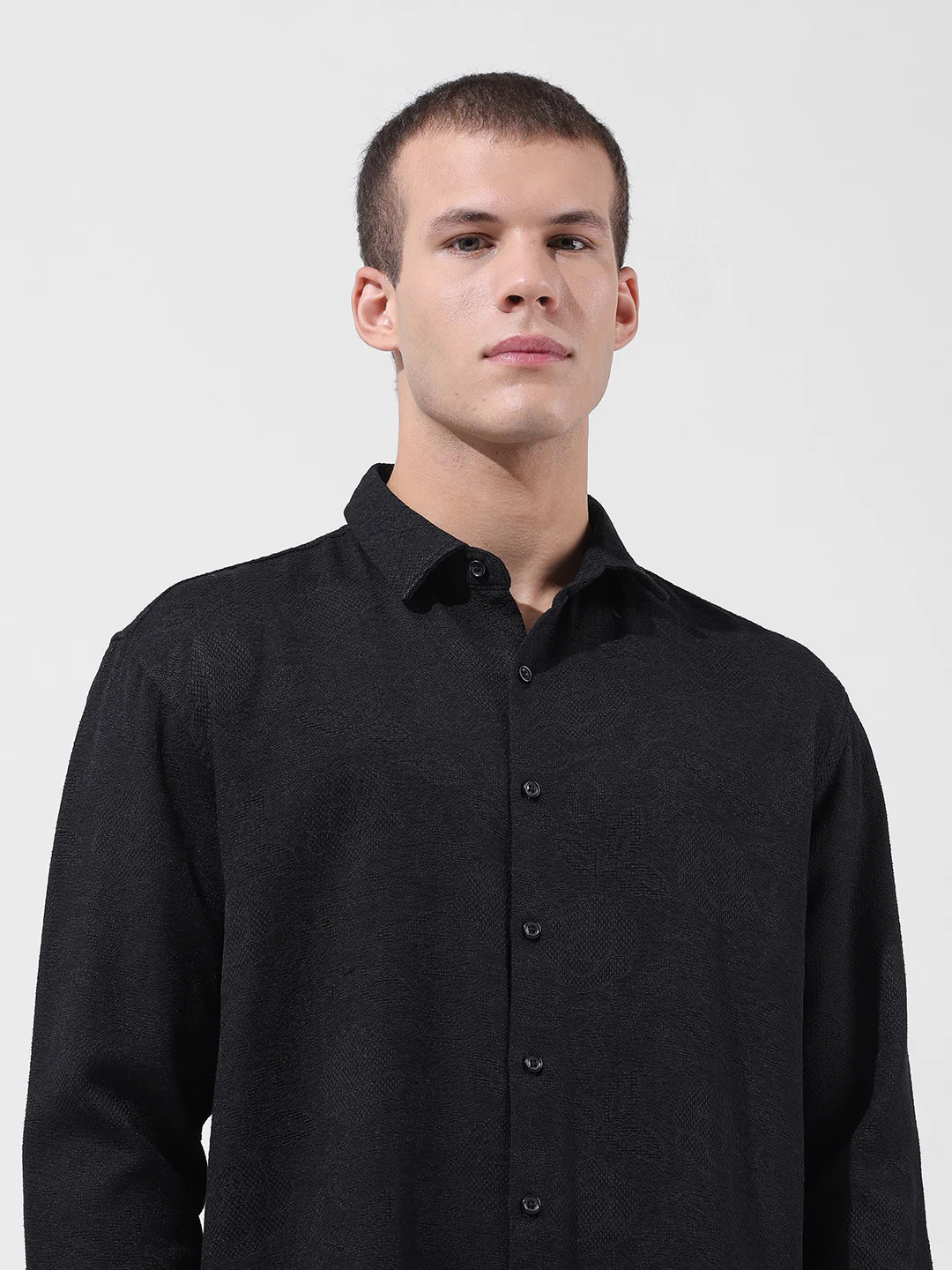 Men's Black Relaxed Fit Solid Resort Wear Shirt - Image 6