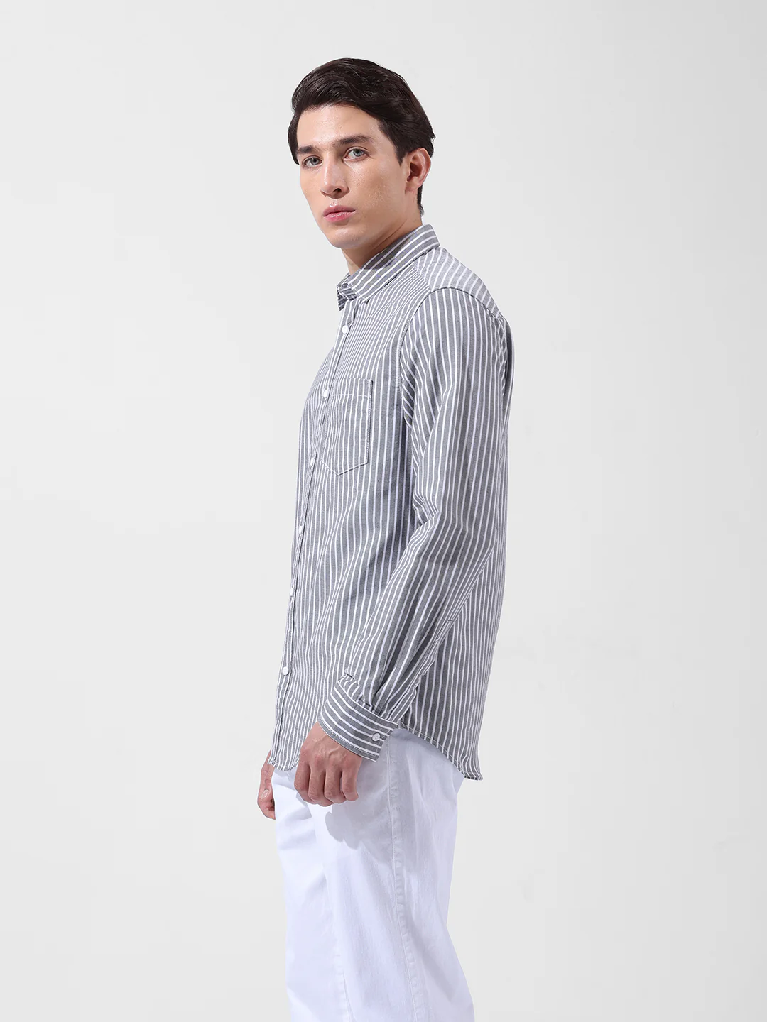 Men's Black Slim Fit Striped Striped Shirt - Image 2