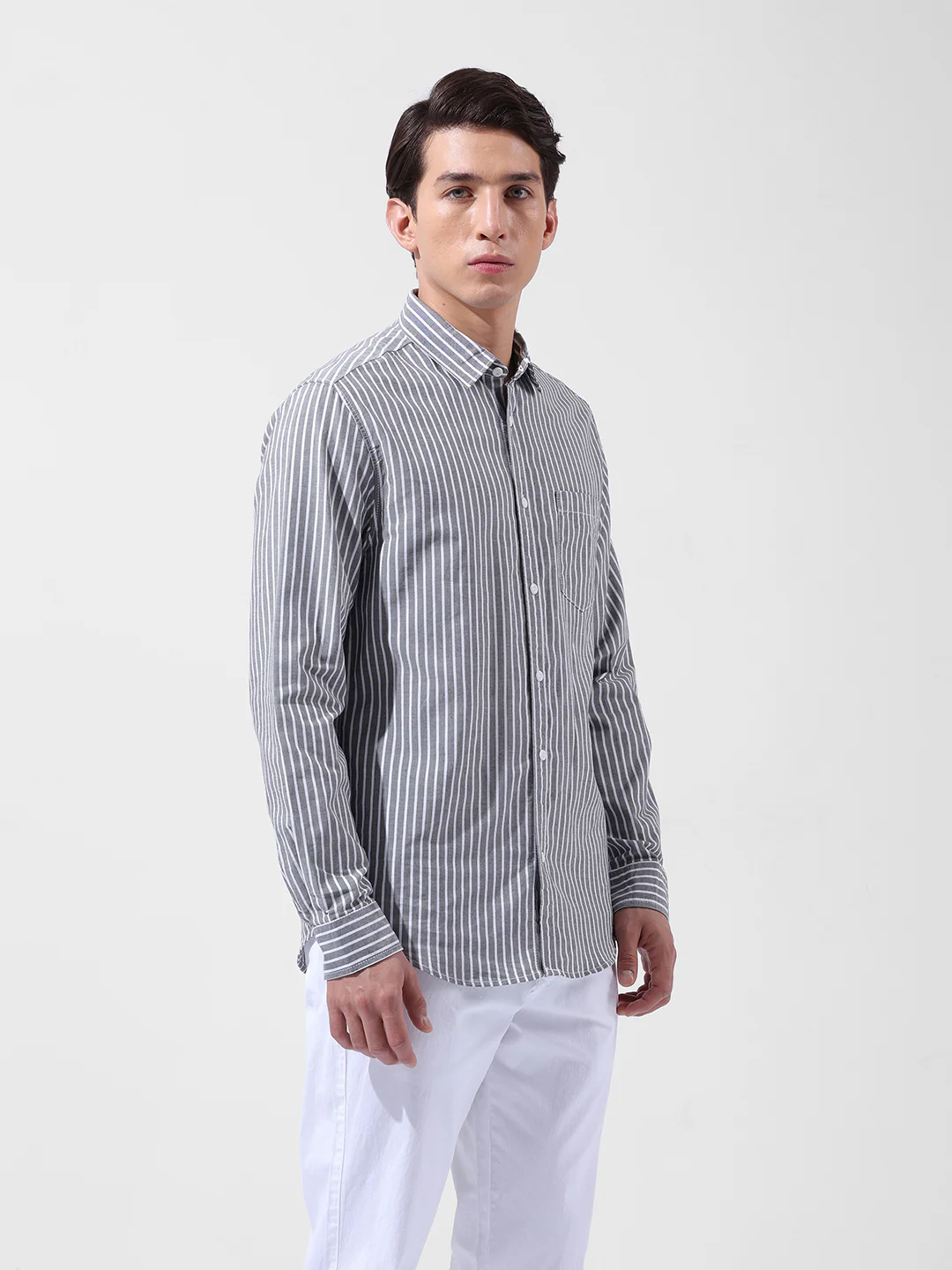 Men's Black Slim Fit Striped Striped Shirt - Image 3