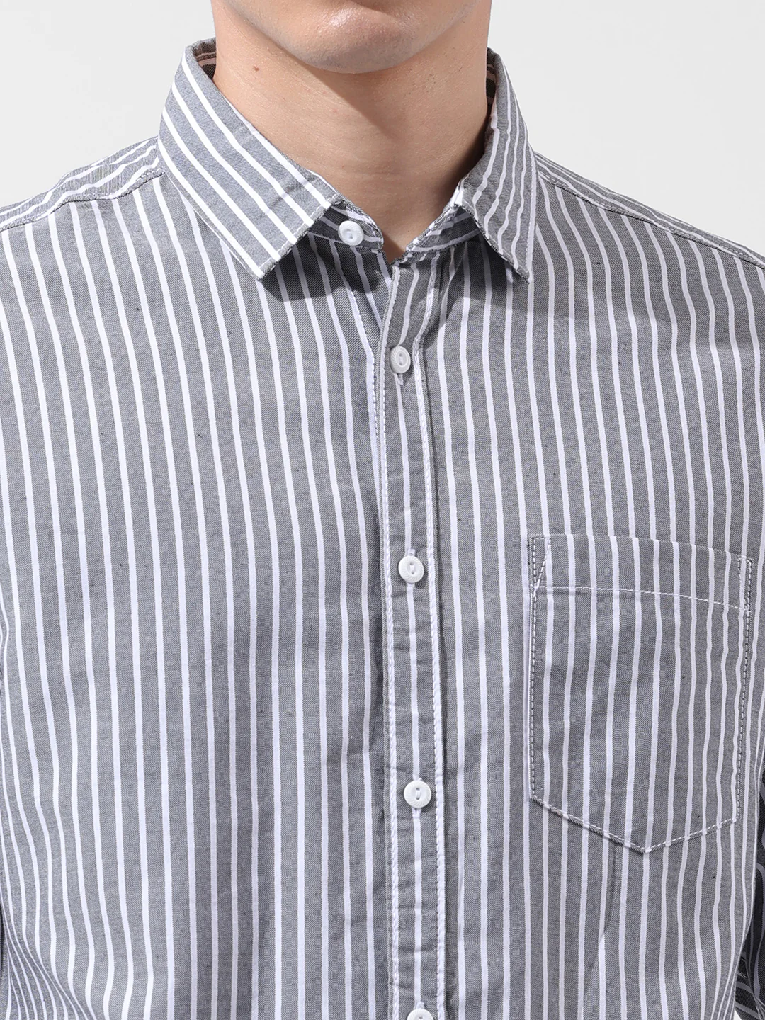 Men's Black Slim Fit Striped Striped Shirt - Image 4