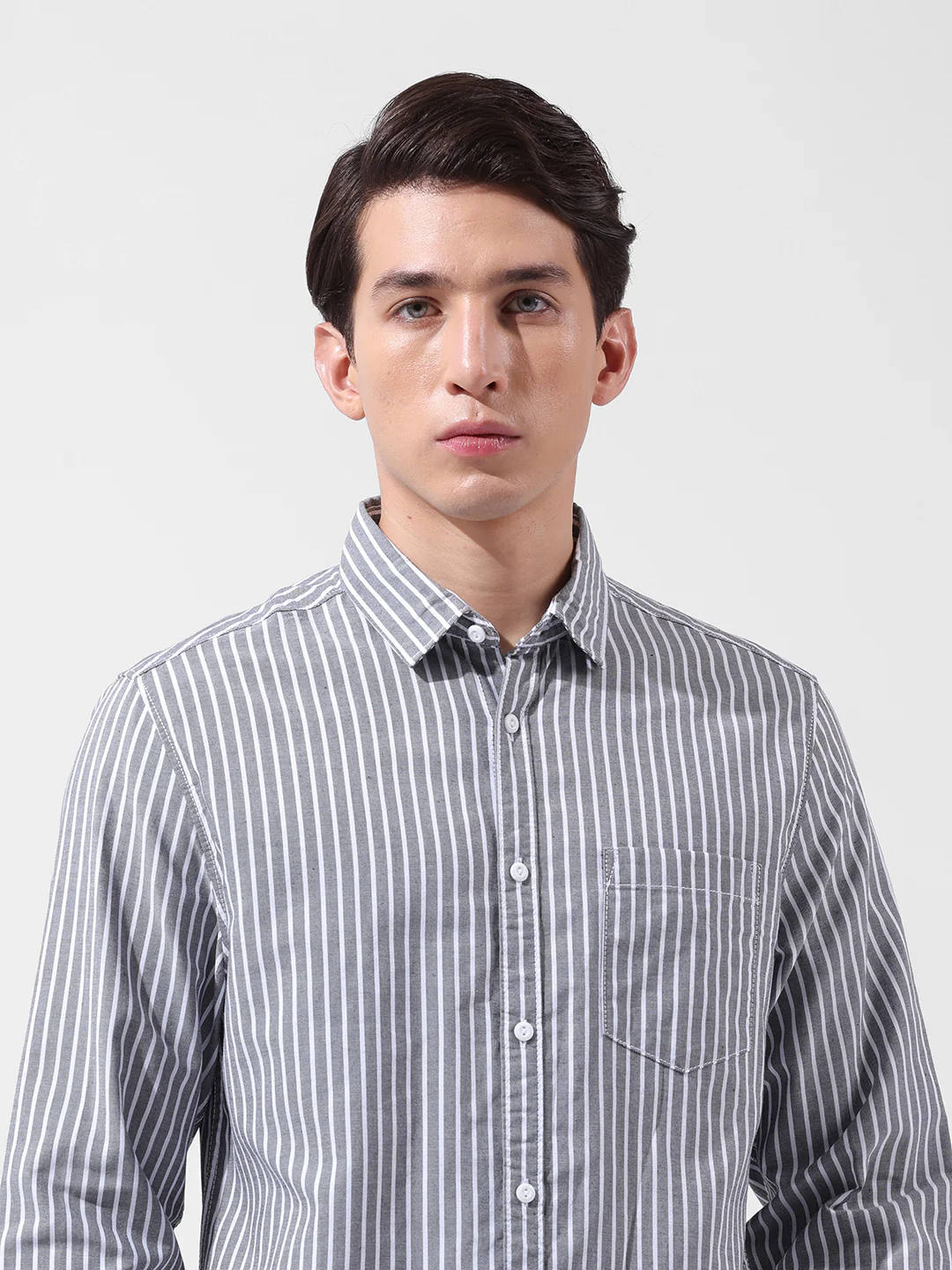 Men's Black Slim Fit Striped Striped Shirt - Image 5
