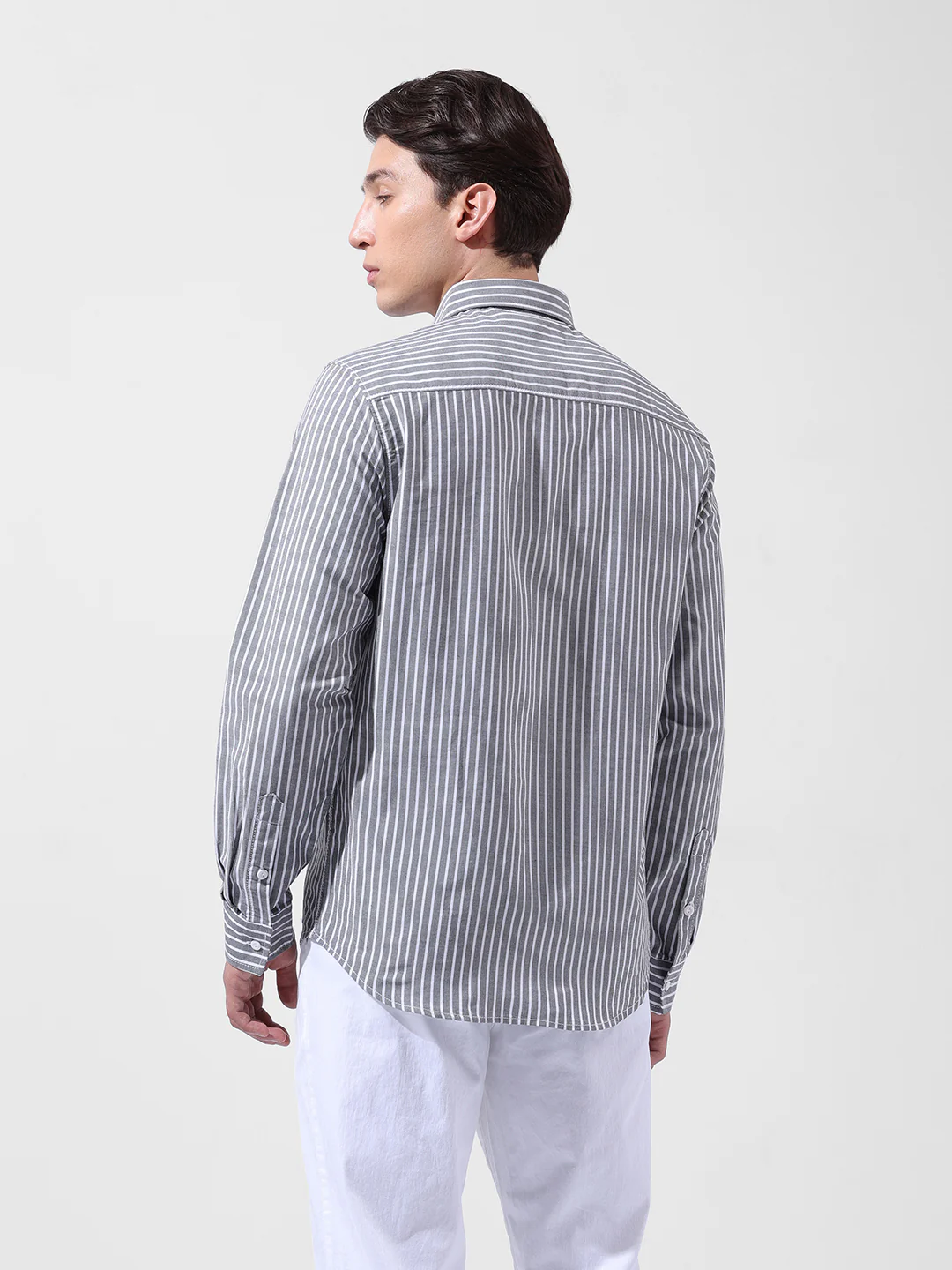 Men's Black Slim Fit Striped Striped Shirt - Image 8