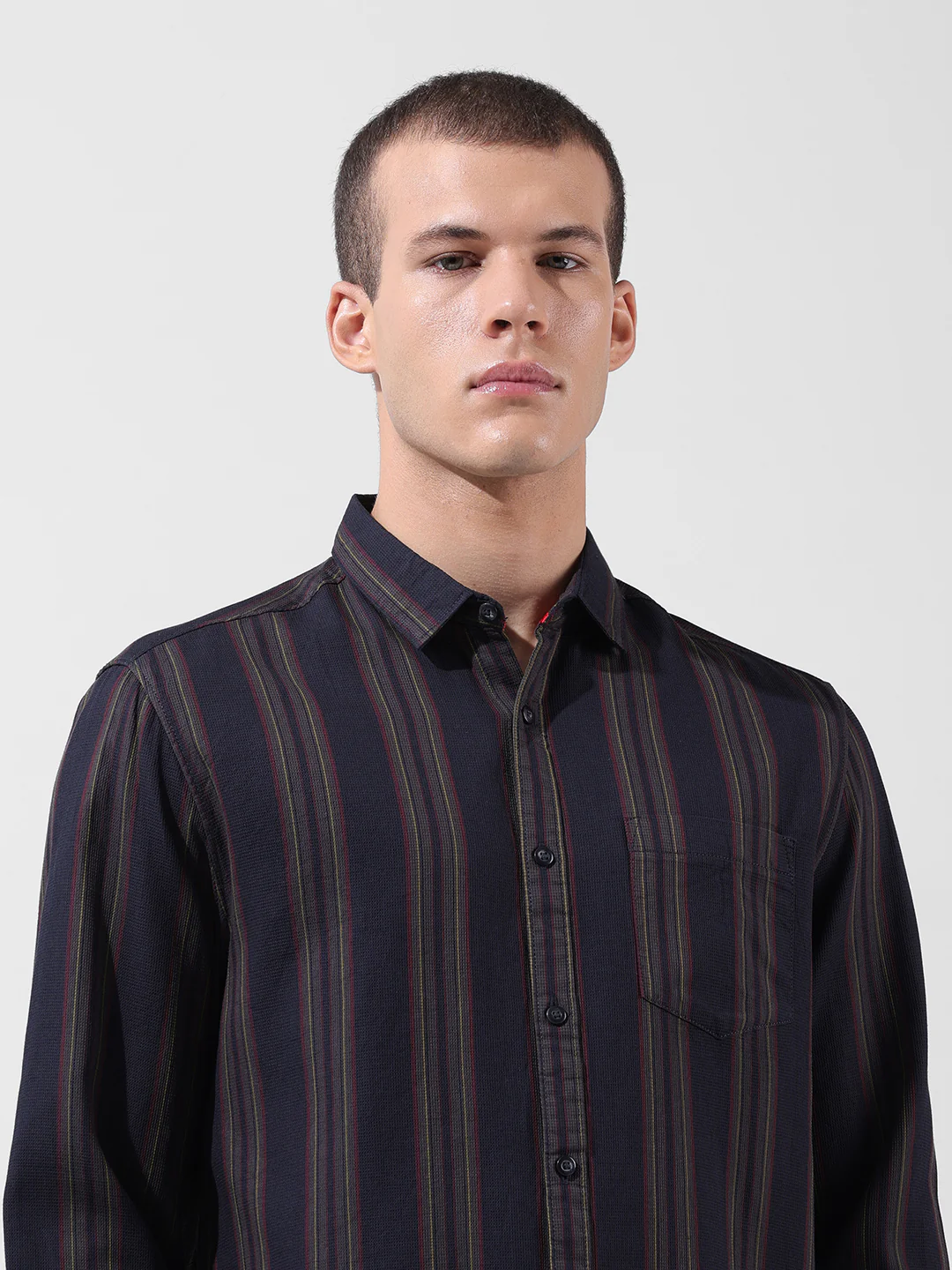 Men's Black Slim Fit Striped Casual Shirt - Image 4