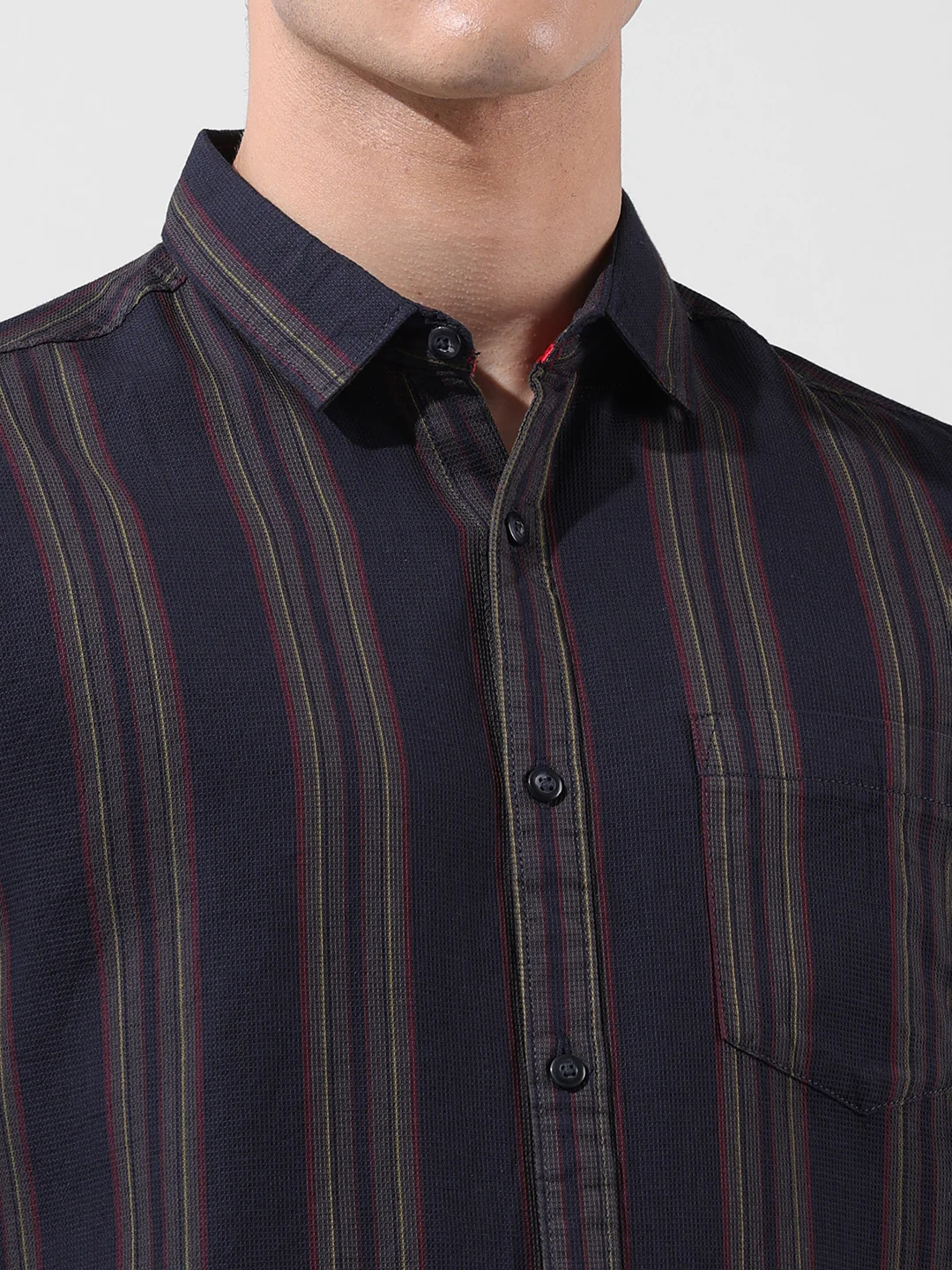 Men's Black Slim Fit Striped Casual Shirt - Image 5