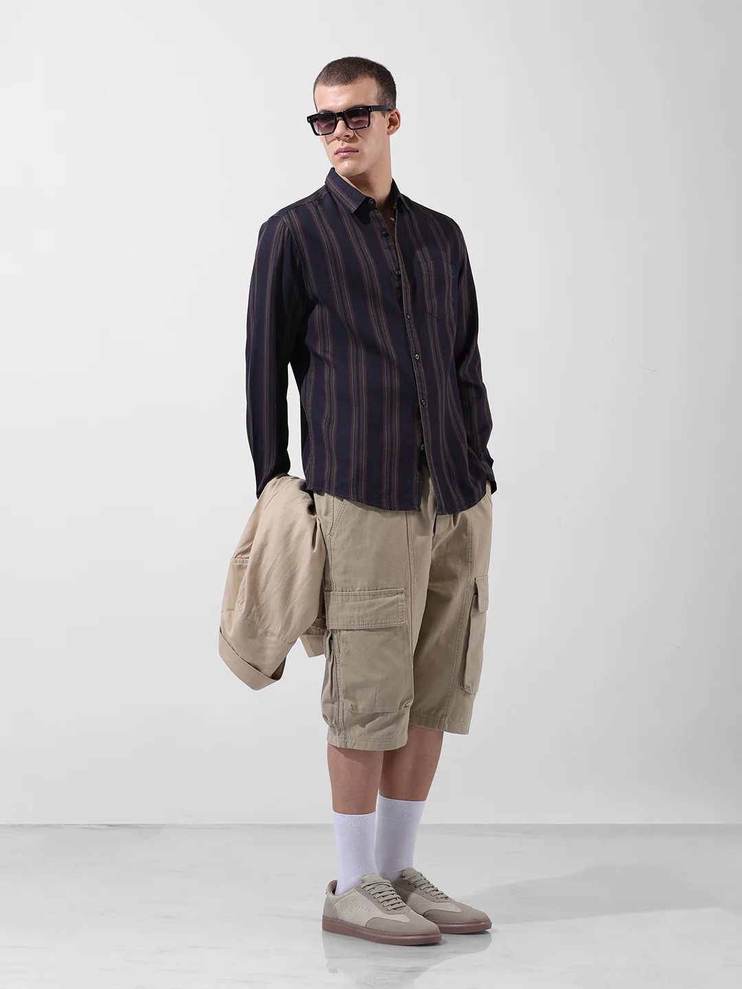 Men's Black Slim Fit Striped Casual Shirt - Image 7