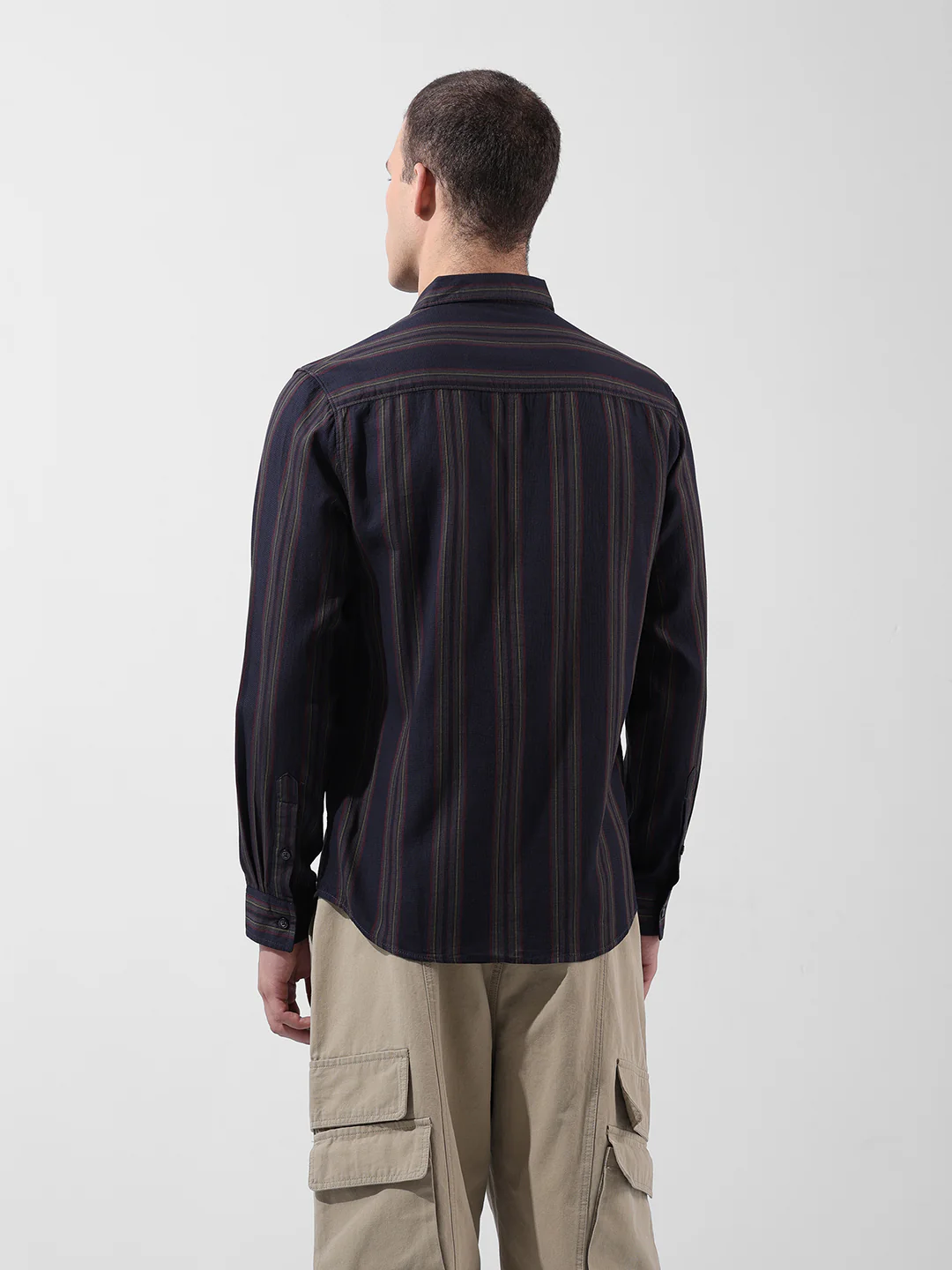 Men's Black Slim Fit Striped Casual Shirt - Image 8