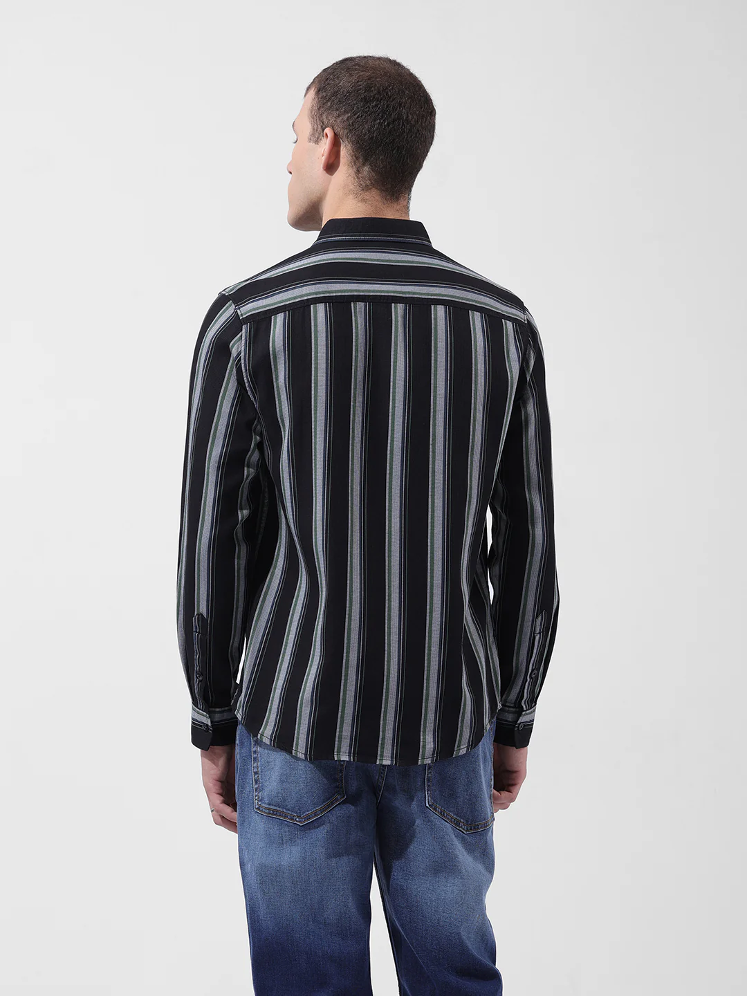 Men's Black Slim Fit Striped Casual Shirt - Image 4