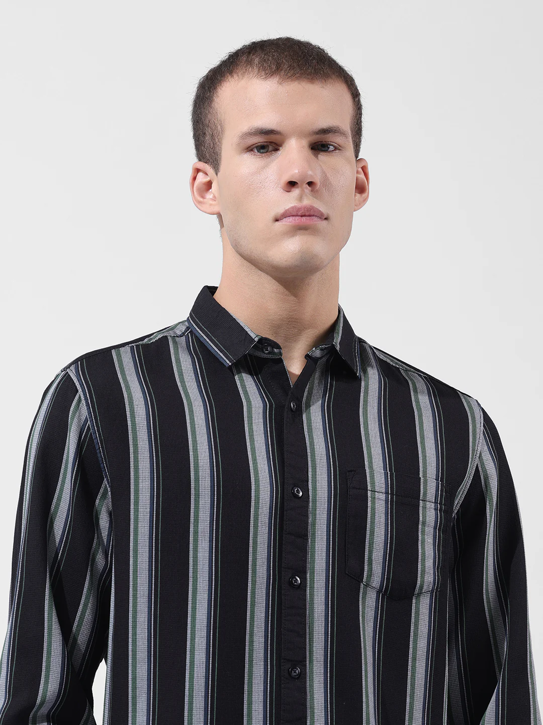 Men's Black Slim Fit Striped Casual Shirt - Image 5