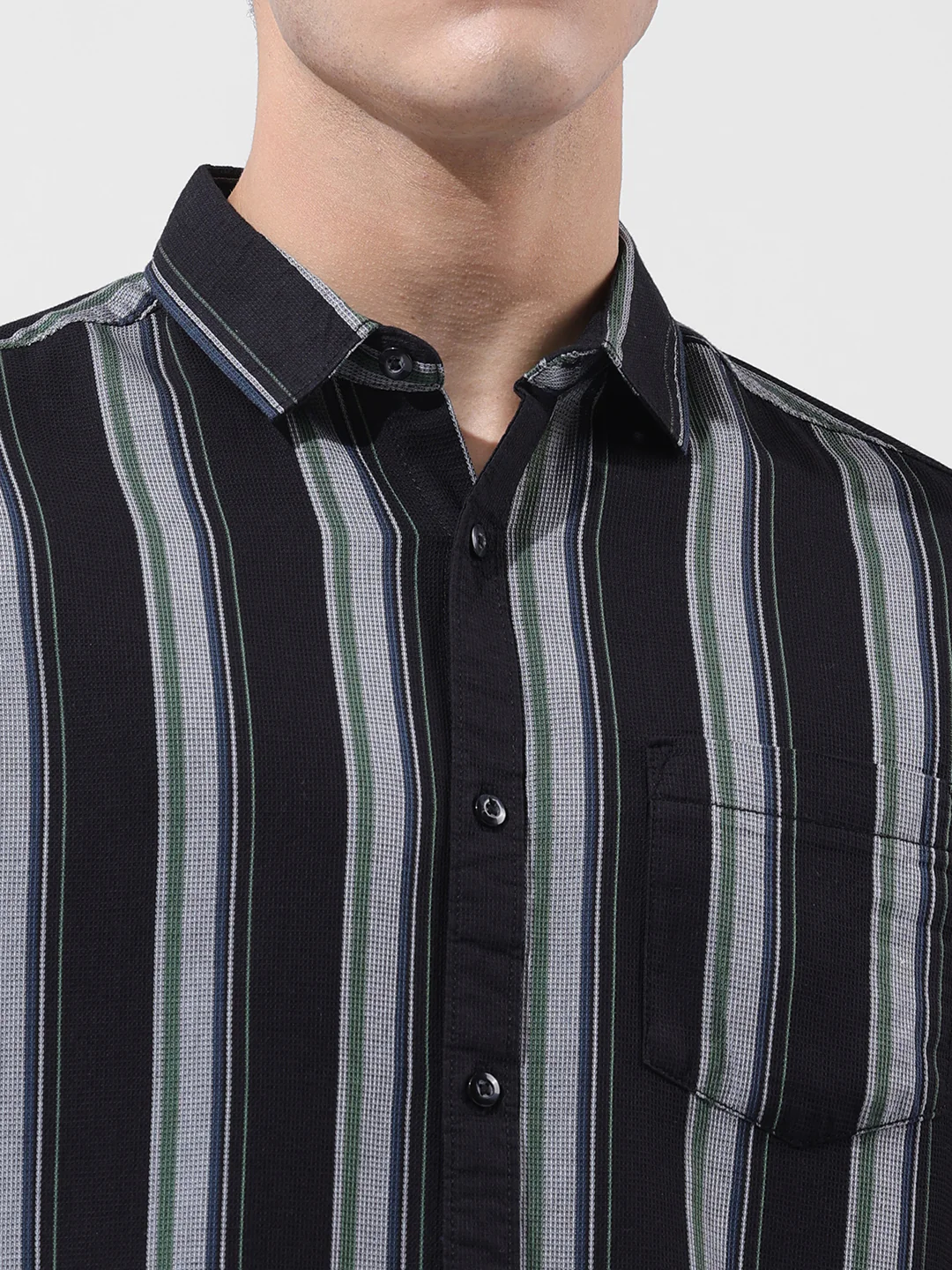 Men's Black Slim Fit Striped Casual Shirt - Image 6