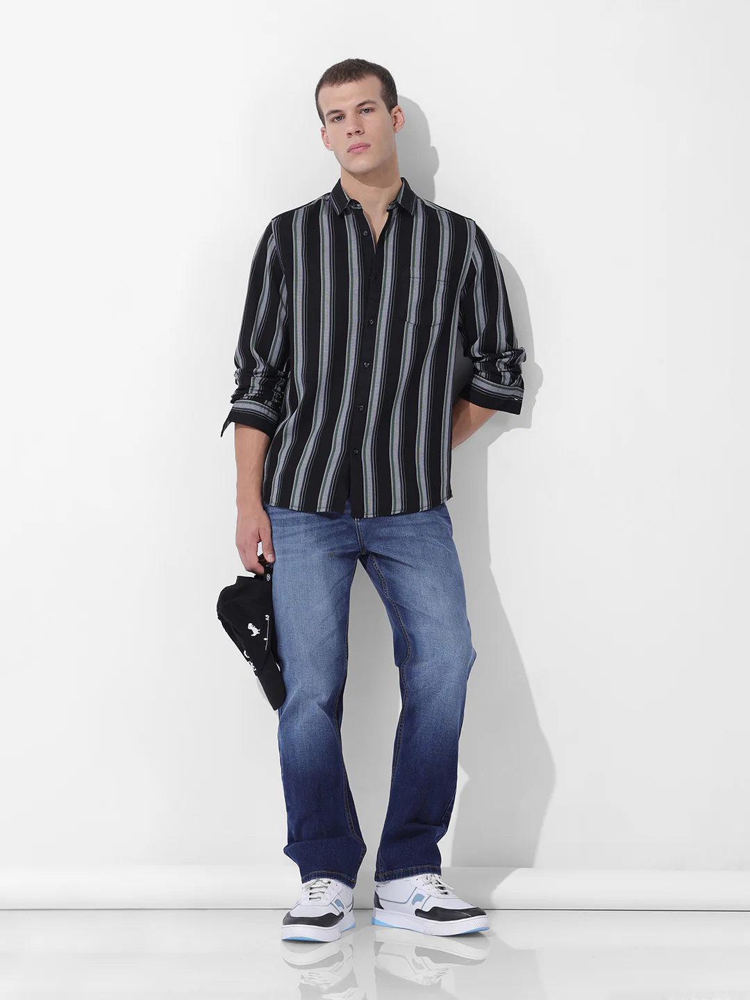 Men's Black Slim Fit Striped Casual Shirt - Image 8