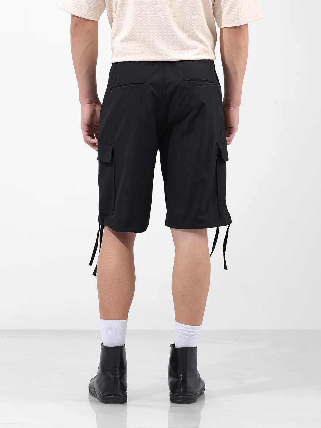 Men's Black Relaxed Fit Textured Utility Shorts - Image 6