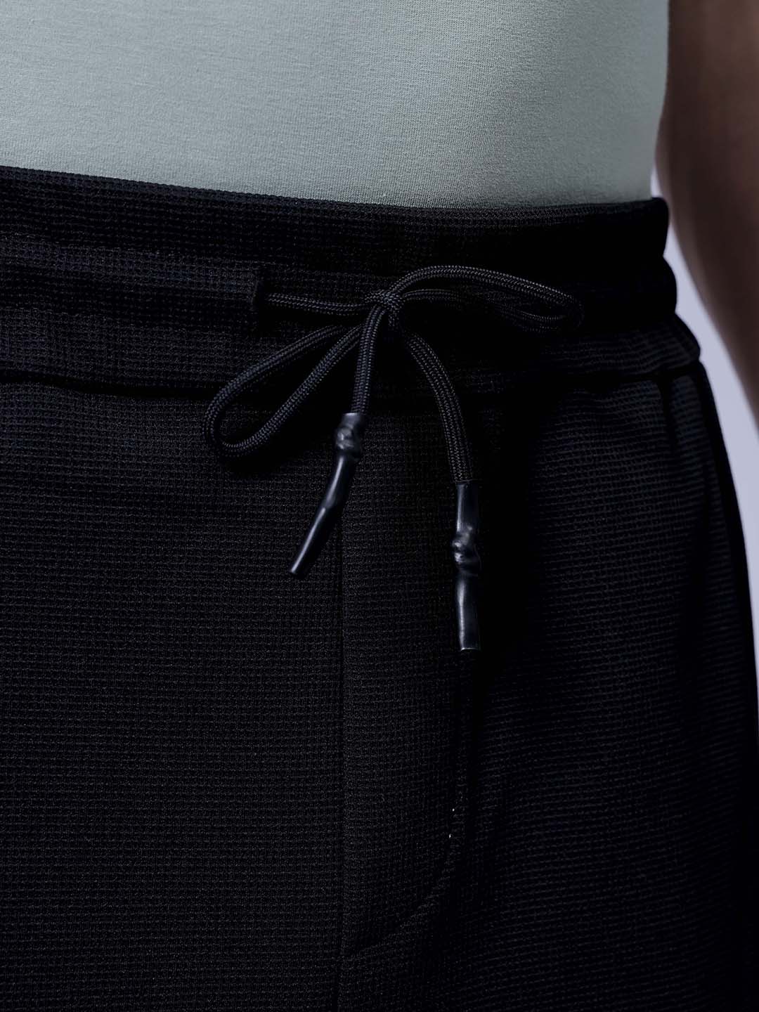 Men's Black Wide Leg Fit Textured Utility Trouser - Image 7