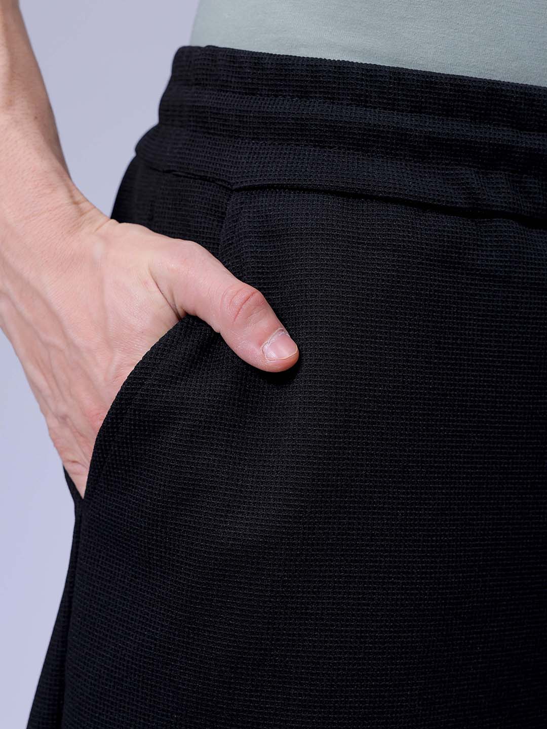Men's Black Wide Leg Fit Textured Utility Trouser - Image 8